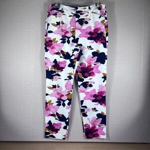 Old Navy Pixie High Rise Floral Ankle Pants Pink Navy White Womens Size 12 NEW
